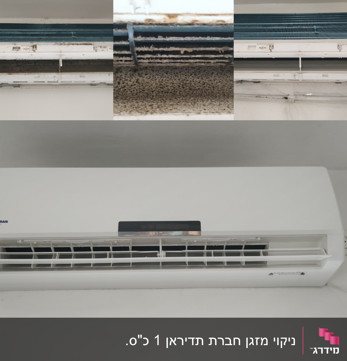 מזגן עם לכלוך ואבק על הפילטרים והתריסים